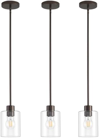 Oil Rubbed Bronze Pendant Lights Kitchen Island - Clear Glass Pendant Light Fixture Multiple Stems Rods 3 Units 12 Inch 3 Units 4 Inch (3 Pack Oil Rubbed Bronze Downrod) by KLSSLighting