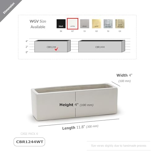 WGVI Long Rectangle Ceramic Planter Vase in White 12" x 4" x 4"H, Block Rectangular Terrarium Box Pot, Flower Arrangement, Table top Centerpiece, Home Decor Organization Storage Container, 6 Pcs. - Image 3