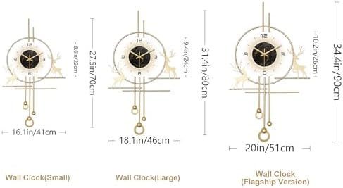 Modern Deer Wall Clock for Living Room,Large Gold Decorative Wall Clock with Light,Creative Silent Clock Battery Operated for Kitchen/Entryway/Bedroom/Office/Dinning Room Metal Wall Decor - Image 3