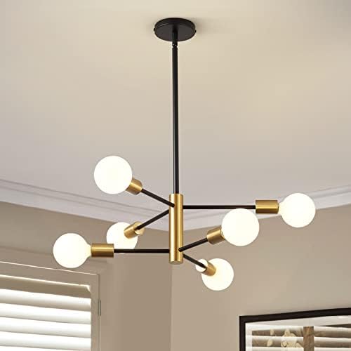 RUIYEY Modern Chandeliers for Dining Room, Black and Gold Chandelier Ceiling Light Fixture 6-Light Sputnik Chandeliers Mid Century Chandeliers for Living Room,Kitchen Island,Bedroom,Foyer by RUIYEY