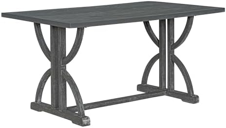 Merax 6-Piece Rustic Farmhouse Kitchen Dining Table Set, Modern 59.8'' Rectangular Dining Table with 4 Upholstered Chairs & 1 Bench for Kitchen Room, Gray Wash+Beige - Image 4