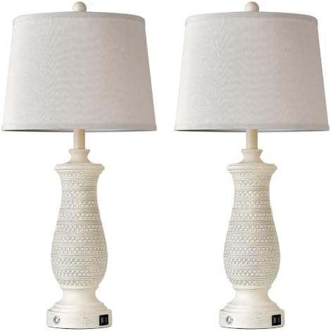 28.5” Table Lamps for Living Room, Set of 2, USB A+C Ports, Biege - Image 7