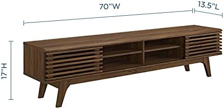 Modway Render 70" Mid-Century Modern Low Profile Media Console Entertainment TV Stand in Walnut Walnut - Image 3