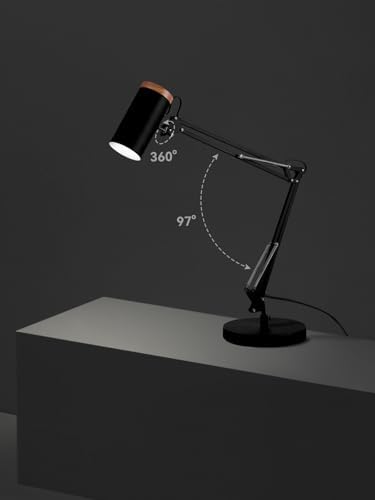TORCHSTAR Tall Swing Arm Desk Lamp with Wooden Accent, Large Size, Black - Image 3