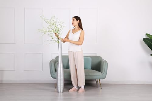 Leewadee Decorative Tall Floor Vase for Living Room Decor, 41 inches, Silver, Resin - Image 4
