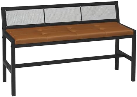 YATINEY Dining Bench, 39.4'' Kitchen Bench with Back, Dining Room Bench with PU Leather Upholstered Seat, Entryway Bench with Metal Legs for Dining Room, Entryway, Living Room, Black and Brown DB01BV by Yatiney