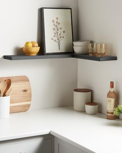 BAYKA Floating Shelves, 22.5" Wall Mounted Wood Shelves for Bathroom, Bedroom, Living Room, Kitchen, Hanging Shelf for Books/Storage/Decor (Grey,Set of 2) - Image 2