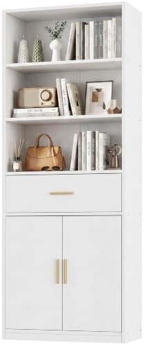 Shintenchi Bookshelf,6-Tier Bookcase with 1 Drawer & 1 Cabinet, 6 Shelf Display Storage Shelves Floor Standing 70.6 inches Tall Bookcase for Home Office, Living Room (White) by Shintenchi%7CFurnitureMadeforRealLife
