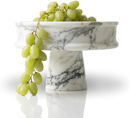 Marble Pedestal Bowl for Kitchen Counter, 10" Handcrafted Natural Stone Decorative Fruit Bowl, Catch-All Key Dish, Dining Table Centerpiece, Pedestal Bowl, & Housewarming Gift (White Marble) by TIVORO