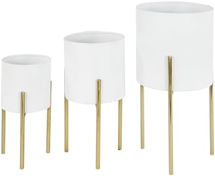 Deco 79 Metal Indoor Outdoor Planter Large Planter Pot with Removable Gold Stand, Set of 3 Planters 18", 14", 12"H, White by Unknown