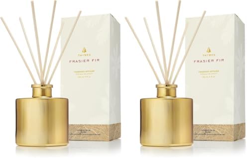 Thymes Frasier Fir Reed Diffuser Set – Includes Reeds, Fragrance Oil, and Frosted Glass Bottle – Fragrance Oil Diffuser – Room Fresheners – Luxury Home Decor – Gold (Gilded, 4 fl oz) (Pack of 2) by Unknown