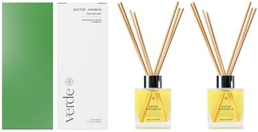 Doctor Aromas Premium Reed Diffuser Diffuser Glass Jar Set Elegant Scent for Home, Room or Bathroom and Fresh Air Scent Lasting Home Fragrance Over 90 Days (Pack of 2, Verde) by DOCTORAROMAS