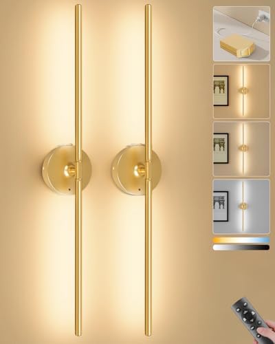 Battery Operated Wall Sconces Set of 2, Remote Control, 8000mAh, Gold by Ouyulong