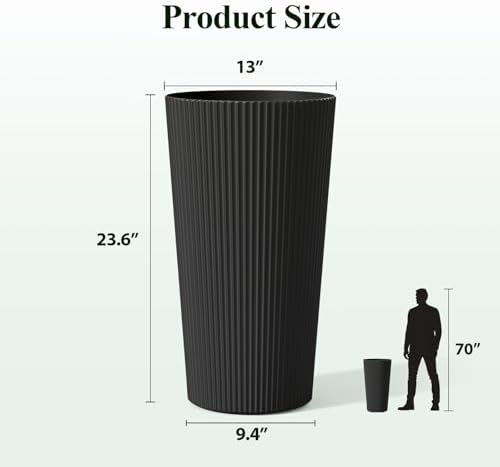 24" Tall Round Planters for Outdoor Plants Fluted Finishes - Black - Image 2