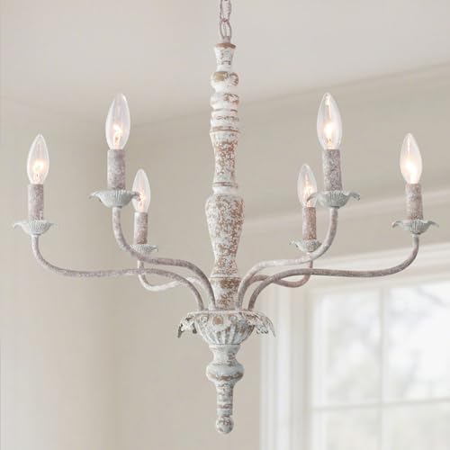 French Country Chandelier Farmhouse Distressed Wood for Dining Room by FminllaChandelier