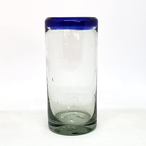 Cobalt Blue Rim 14 oz Highball Glasses (set of 6), Recycled Glass, Lead-free, Toxin-Free (Highball) - Image 3