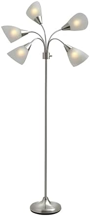 Adesso Floor Lamp with 5 Movable Shades & Adjustable Brightness, Brushed Steel Finish, Silver Perfect Lighting for Bedroom Decor, Beauty & Art Studio by Adesso