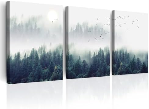 3 Piece Canvas Wall Art for Living Room - Misty Forests of Evergreen Coniferous Trees in an Ethereal Landscape - Modern Home Decor Stretched and Framed Ready to Hang - 16"x24"x3 Panels wall decor by MHARTK66