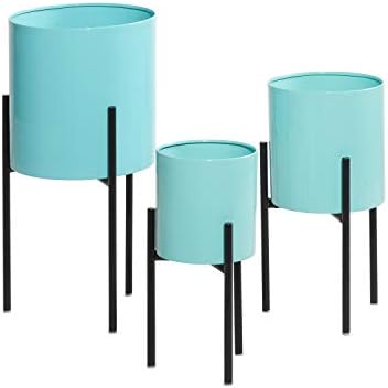 Deco 79 Metal Indoor Outdoor Planter Minimalistic Large Planter Pot with Black Removable Stand, Set of 3 Planters 12", 14", 18"H, Teal - Image 5