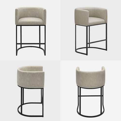 Counter Height Bar Stools Set of 4, Modern Counter Stools for Dining Room, 24 Inch Barstools for Kitchen Island, Faux Leather Bar Stool with Metal Legs and Back Footrest, Greige(White) - Image 6