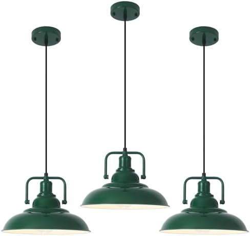 Farmhouse Pendant Light, 12.5inch, 3 Packs Green Kitchen Pendant Lights, Island Pendant Lights, Pendant Lights Kitchen Island, Pendant Light for Bedroom, Office, Kichen Sink, Library by SESIMENTLogoGoboProjector
