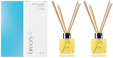 Doctor Aromas Premium Reed Diffuser Diffuser Glass Jar Set Elegant Scent for Home, Room or Bathroom and Fresh Air Scent Lasting Home Fragrance Over 90 Days (Pack of 2, Breezy) by DOCTORAROMAS