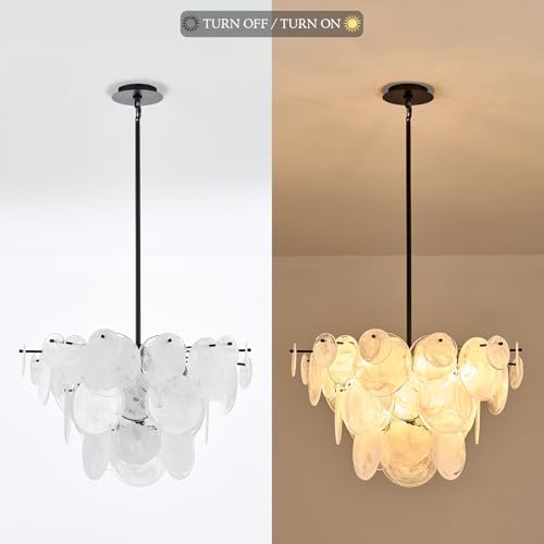Dia 28 Inch, Modern Glass Chandeliers for Bedroom, Black Dining Room Light Fixture, Large Vintage Pendant Chandelier for Living Room Entryway Foyer - Image 5