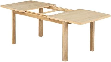 9-piece Rustic Extendable Dining Table Set with 24'' Removable Leaf, 6 Upholstered Rivet Decoration Armless Dining Chairs and 2 Arm Chairs, Wood Kitchen Dining Set for 8, Curved Top (Natural-9S) - Image 5