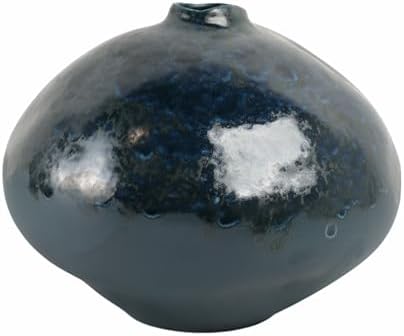 Polished Ceramic Vase for Bathroom Decor - Circle Earthenware Centerpiece for Home, Bedroom, Kitchen, and Living Room - Contemporary Flower Pots for Office, Entryway and Hallway - 9", Blue - Image 6