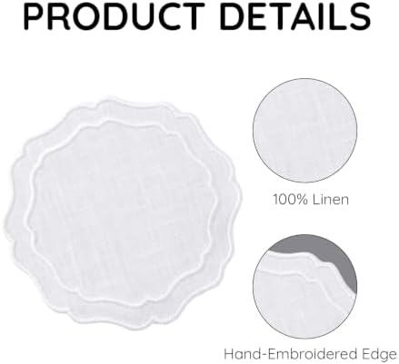 Linen Coasters for Drinks, Set of 6, 6 inch, White - Image 4