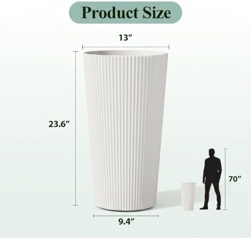 24" Tall Planters for Outdoor Plants with Insert, Set of 2 White - Image 2