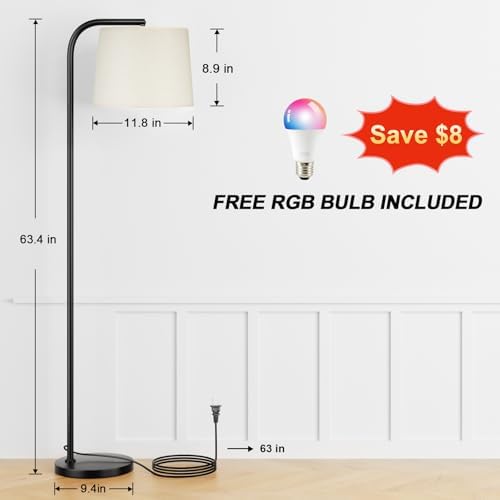 Ambimall RGB Floor Lamp - Remote Control, 8 Colors and 3000K-6500K Color Temperature, Fully Dimmable, Standing Lamp for Living Room with Rotating Head, Tall Lamp for Bedroom (RGB-Black and Beige) - Image 2