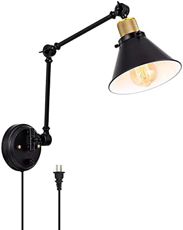 TRLIFE Wall Sconce Plug in, Dimmable Wall Sconce with Switch Swing Arm Wall Lights Plug in Wall Mounted Light Wall Sconces Lighting with 6FT Plug in Cord, E26 Base, UL Listed(Two Arms, 1 Pack) by TRLIFE