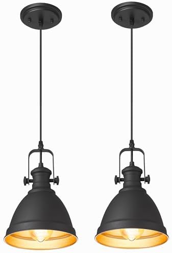 2-Pack Black Pendant Lights Kitchen Island, 8" Metal Shade by Audickic