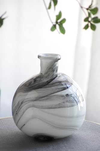 Black-and-White Swirl Ceramic Vase with Artistic Design, Multicolor by Geelife