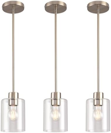 Brushed Nickel Pendant Lights Kitchen Island - Clear Glass Pendant Light Fixture Multiple Stems Rods 3 Units 12 Inch 3 Units 4 Inch (3 Pack Brushed Nickel) by KLSSLighting