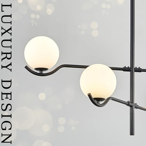CATINER Modern 31" 4-Light Black Sputnik Chandelier with Milk Glass Globe - Image 5