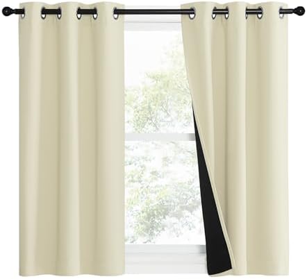 NICETOWN Living Room Completely Shaded Draperies, Privacy Protection & Noise Reducing Ring Top Drapes, Black Lined Insulated Window Treatment Curtain Panels (Beige, 2 Pieces, W37 x L50) - Image 2