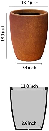 Kante 18.1" H Tall Round Concrete Planter for Outdoor Indoor, Modern Decorative Plant Pots with Drainage Hole & Rubber Plug for Home & Garden Iron Oxide - Image 3