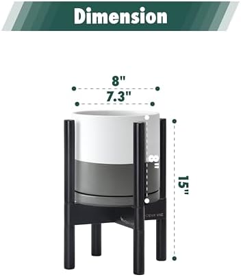 D'vine Dev Ceramic Pot with Ebony Wood Stand, White/Grey, 8 in, 55-B-M-6 - Image 3