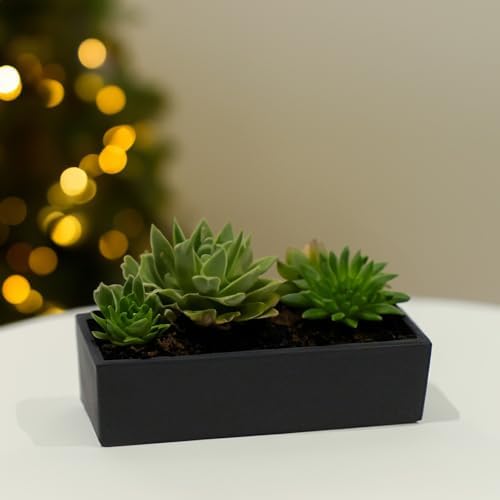 WGVI Long Rectangle Ceramic Planter Vase in Black 14" x 4" x 4"H, Rectangular Box Block Terrarium Pot, Flower Arrangement, Tabletop Centerpiece, Home Decor Organization Storage Container, 1 Pc. - Image 6