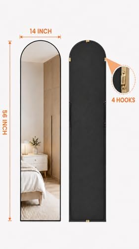 Antok 56" x14” Arched Full Length Mirror, Floor Mirror with Stand,Black - Image 4