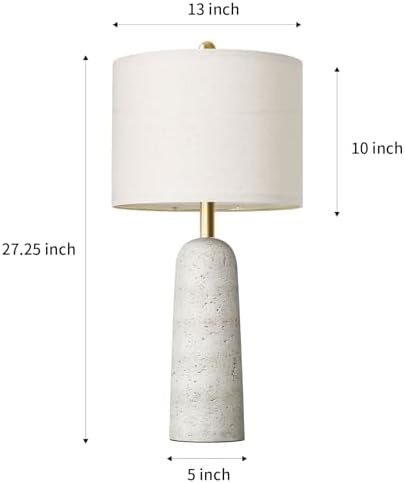 BOBOMOMO 27.25" Modern Table Lamp Set of 2, White Resin Table Lamps with Stone Look, Lamps for Living Room with Linen Shades, Bedside Lamps for Bedroom, Nightstand, Entryway - Image 6