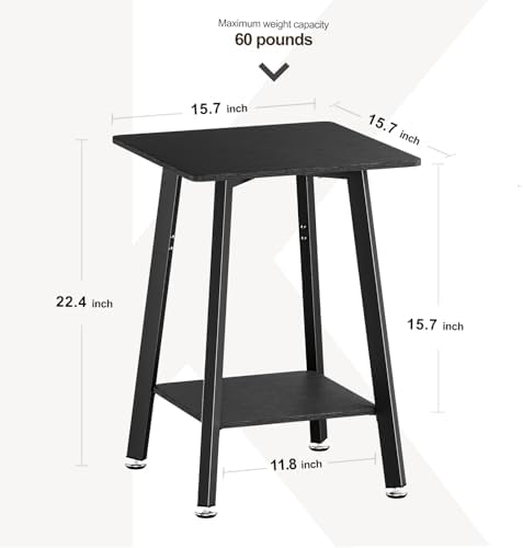 King Oasis 2-Tier Small Side Table for Living Room, End Table with Storage Shelf, Wood & Metal Bedside Table Nightstand for Small Spaces, Sturdy Sofa Side Table for Bedroom, Matte Black 2pcs - Image 2