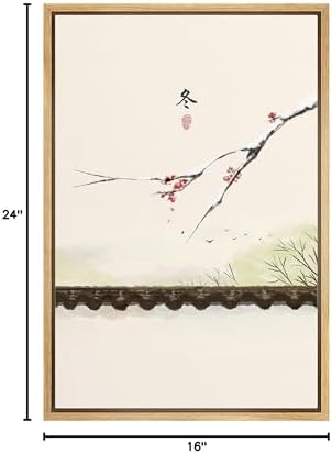 NWT Framed Canvas Print Wall Art Watercolor Chinese Style Cherry Blossoms & Birds Nature Wilderness Illustrations Modern Art Rustic Colorful Pastel for Living Room, Bedroom, Office - 16"x24" Natural - Image 6