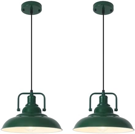 Farmhouse Pendant Light, 12.5inch, 2 Packs Green Kitchen Pendant Lights, Modern Pendant Lights, Pendant Lights Kitchen Island, Pendant Light for Bedroom, Office, Kichen Sink, Library by SESIMENTLogoGoboProjector