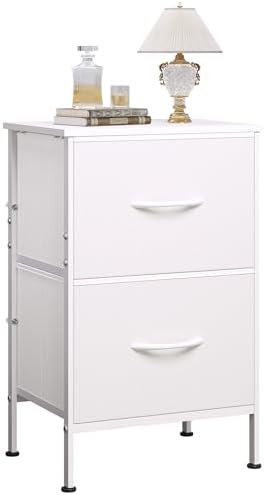 WLIVE White Night Stand, Small Dresser with 2 Drawers & Wooden Top, Nightstand with Fabric Bins, Bedside Table End Table for Bedroom, Closet, Entryway, College Dorm, White by WLIVE