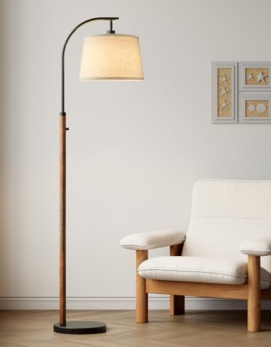 Dimmable Floor Lamp for Living Room, 65" Tall Metal Standing Lamp with LED Bulb, Mid Century Modern Arc Floor Lamp with Linen Shade for Bedroom, Reading Room, Office & Nursery, Black and Rustic Brown by PARTPHONER