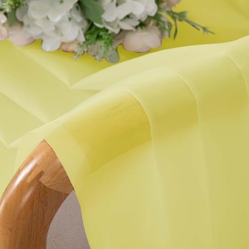 OWENIE Short Lemon Sheer Curtains 36 Inch Length 2 Panels Set, Kitchen Tiers Curtains Light Filter Rod Pocket Voile Cafe Curtain for Basement Bathroom Small Half Window, 42" W x 36" L, Lemon - Image 6
