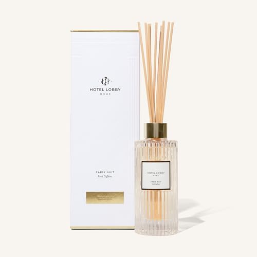Hotel Lobby Paris Nuit Reed Diffuser – Long Lasting – Black Musk, Sandalwood, Cognac & Tobacco – Refillable Glass Vessel – 9 Diffuser Reeds – Made in USA – 5.0 fl oz (150ml), 10 ¾” H by HotelLobbyCandle